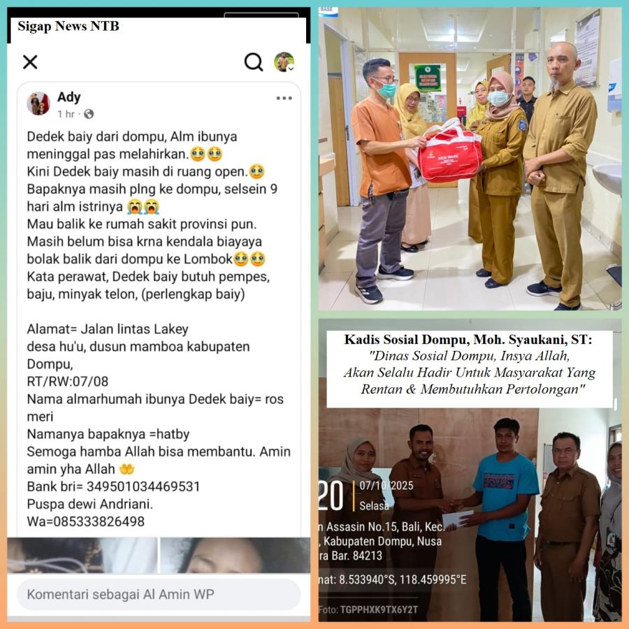 3 Jam Setelah Viral, Dinsos NTB Kunjungi Bayi R & Dinsos Dompu Langsung Serahkan Bansos untuk Ayah R