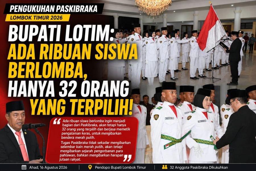 32 Paskibraka Lotim Dikukuhkan Wabup Edwin Bupati HW: Jangan Hanya Tegakkan Badan Tapi Tegakkan Hati