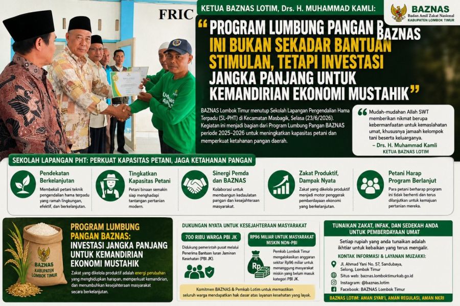 BAZNAS Lotim Perkuat Ketahanan Pangan, Sekolah Lapangan Pengendalian Hama di Masbagik Resmi Ditutup