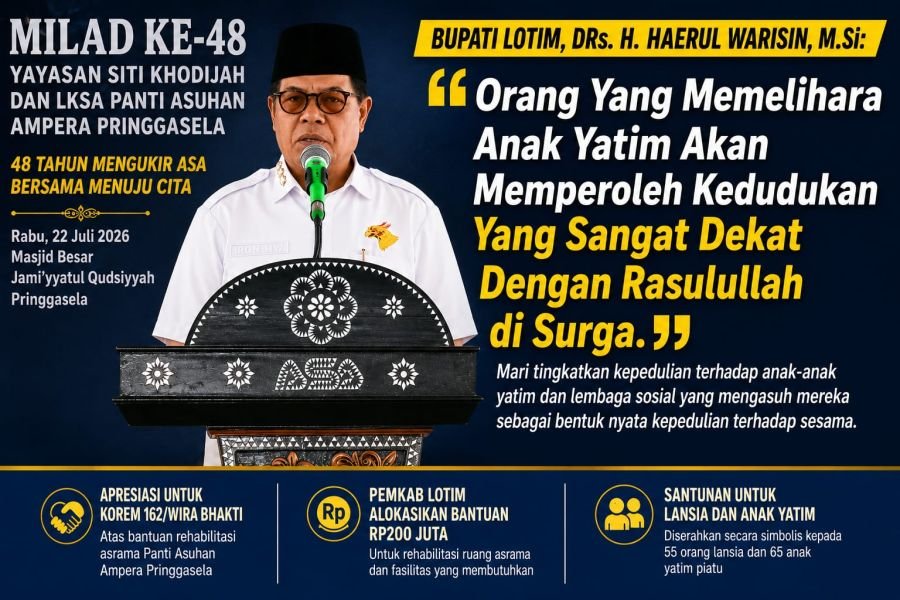 Bupati Lotim Hadiri Milad ke-48 Yayasan Siti Khodijah, Janjikan Bantuan Rp200 Juta untuk Asrama