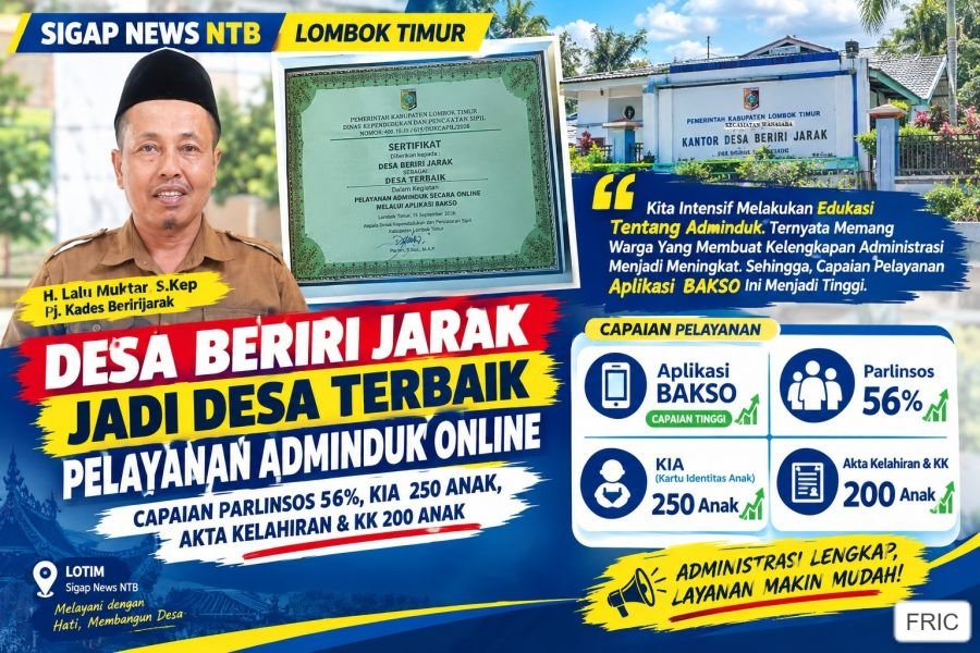 Desa Beririjarak Jadi Jawara Adminduk di Lotim, Ini Strategi Pj Kades H. Lalu Muktar