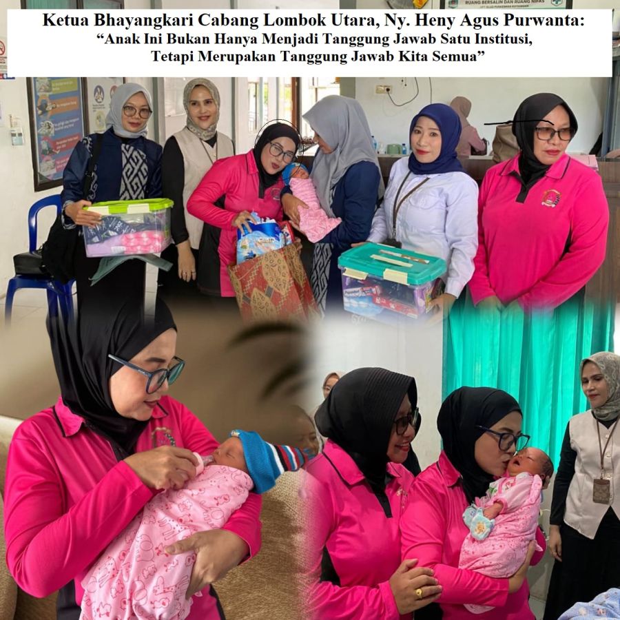 Di Gendongan Ketua Bhayangkari Polres Lombok Utara, Bayi Kayangan Mendapat Pelukan Pertamanya