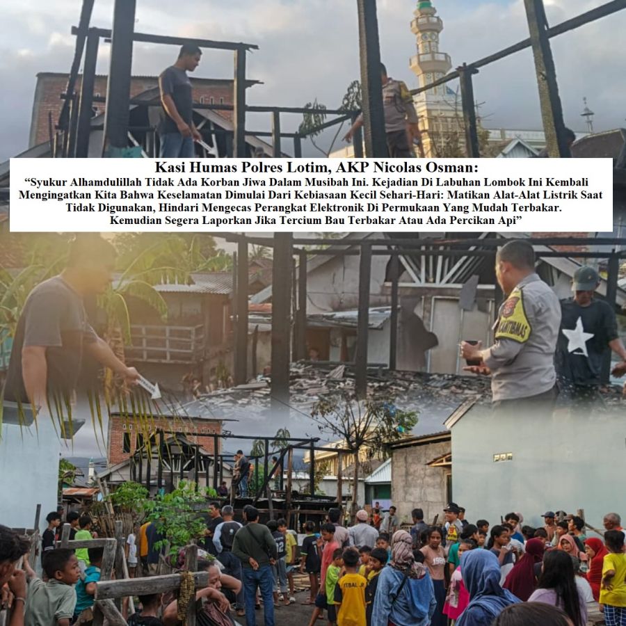 Diduga Akibat Ponsel yang Sedang Dicharge, Rumah Semi Permanen di Labuhan Lombok Ludes Dilalap Api