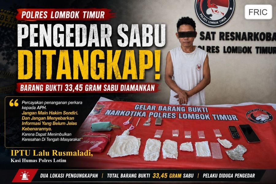 Diduga Edarkan Sabu, Pria di Lombok Timur Ditangkap; Polisi Sita Barang Bukti 33,45 Gram