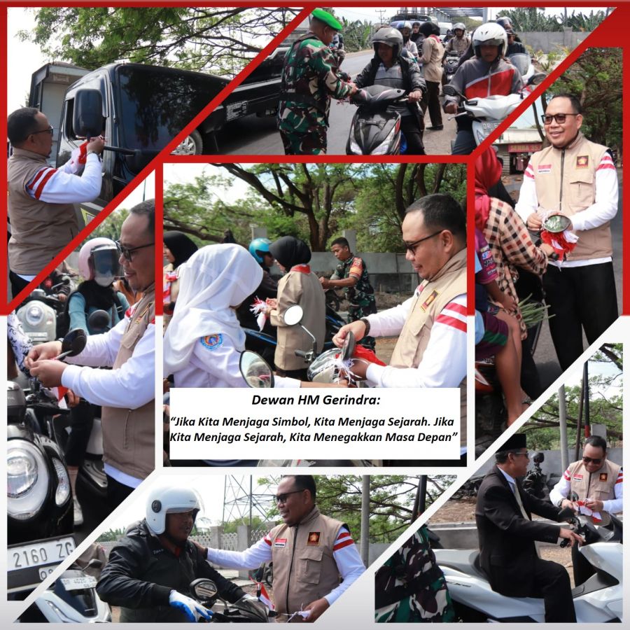 HUT RI Ke-80: Dewan HM Gerindra Gandeng Koramil 1615-02 dan Polsek Pringgabaya Bagikan Ribua Bendera