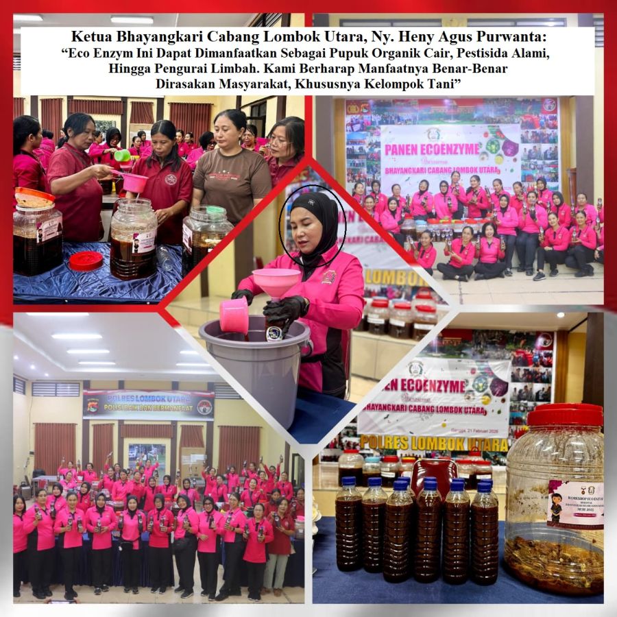 Inovatif: Bhayangkari Lombok Utara Panen 750 Liter Eco Enzym, Dukungan Nyata untuk Ketahanan Pangan