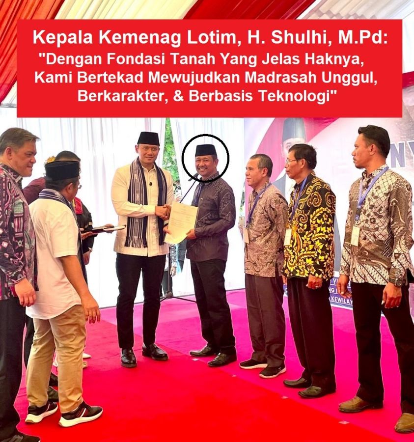 Kabar Gembira! Kakemenag Lotim Terima Sertifikat Hak Guna Pakai Tanah MIN 1 Lotim dari Menko AHY