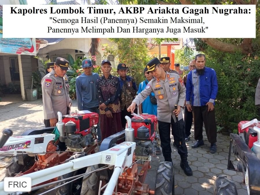 Kapolres AKBP Ariakta Gagah Nugraha Serahkan Traktor Roda Dua kepada 3 Kelompok Tani di Pringgabaya
