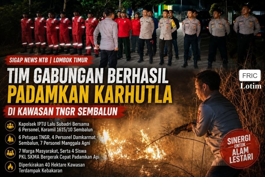 Kebakaran 40 Hektare di TNGR Sembalun, Kapolres Lombok Timur Turun Tangan Padamkan Api
