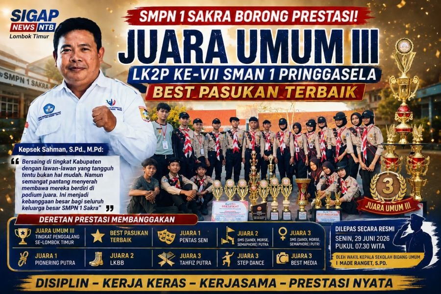 Keren! SMPN 1 Sakra Sabet Juara Umum III dan Best Pasukan Terbaik di Arena LK2P ke-VII Tahun 2026