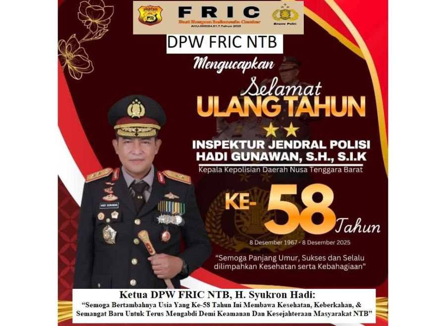 Ketua DPW FRIC NTB Sampaikan Ucapan Selamat Ulang Tahun Ke-58 kepada Kapolda Irjen Pol. Hadi Gunawan