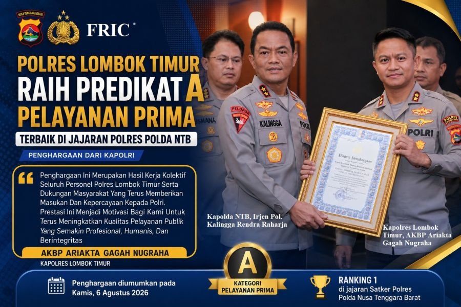 Polres Lombok Timur Sabet Predikat A Pelayanan Prima dari Kapolri, Tertinggi di Polda NTB