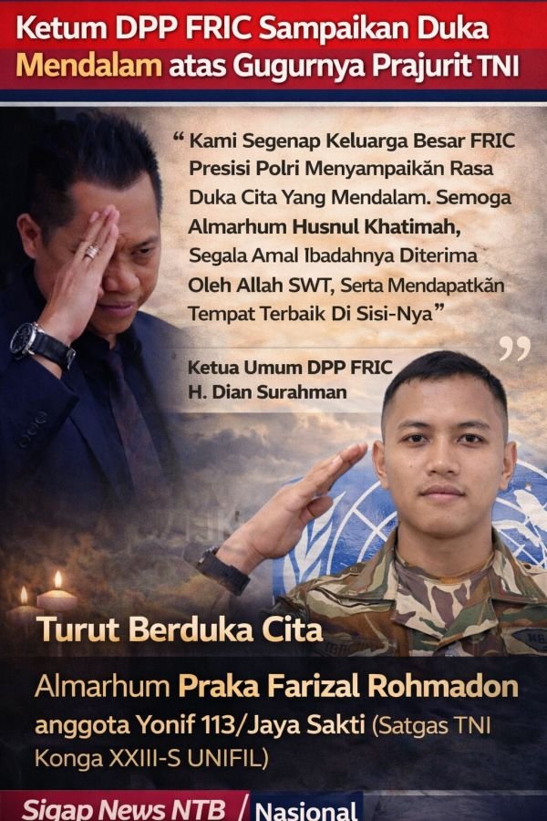 Praka Farizal Rhomadhon Gugur di Lebanon Selatan Dalam Tugas Mulia, DPP FRIC Sampaikan Belasungkawa