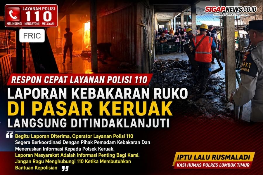 Respons Cepat Layanan Polisi 110, Kebakaran Ruko di Pasar Keruak Gercep Ditindaklanjuti