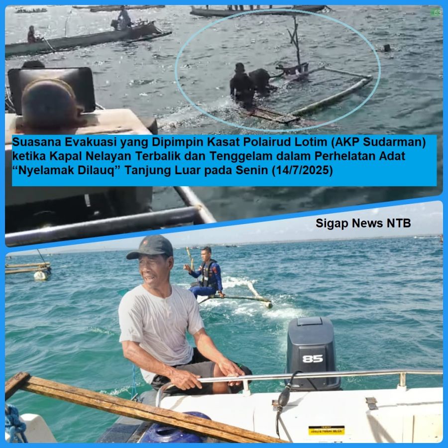 Sampan Terbalik Dalam Acara Nyelamak Dilauq, Beruntung Polairud Lotim Gerak Cepat Evakuasi Korban