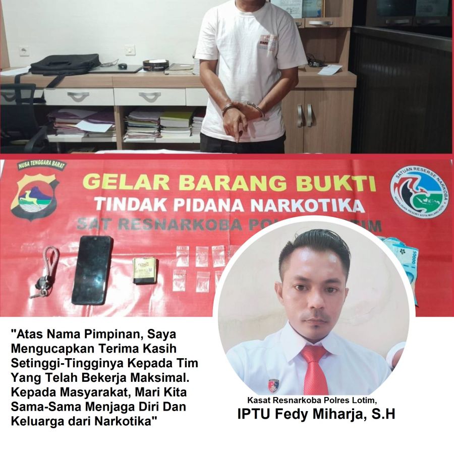 Satresnarkoba Polres Lotim Sita 59 Poket Shabu di Keruak, Pengedar S Ditangkap Dengan BB 13,47 Gram