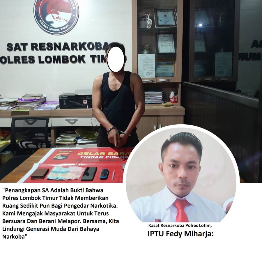 Satresnarkoba Polres Lotim Sukses Tangkap Diduga Pengedar Shabu, Berkat Arahan IPTU Fedy Miharja