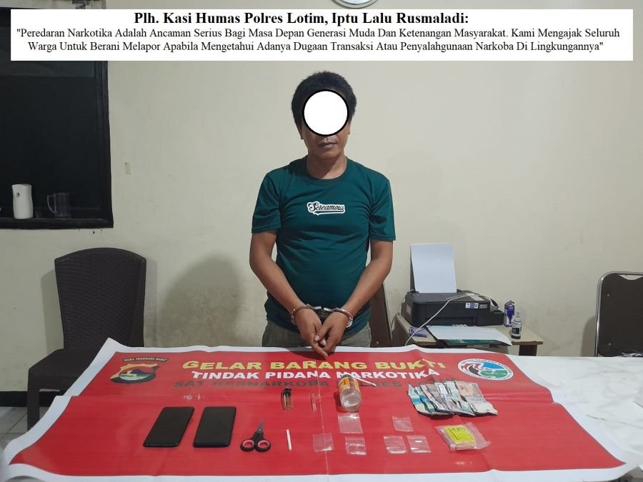 Gerak Cepat! Satresnarkoba Polres Lotim Tangkap Terduga Pengedar Sabu Terara, BB Lengkap Diamankan