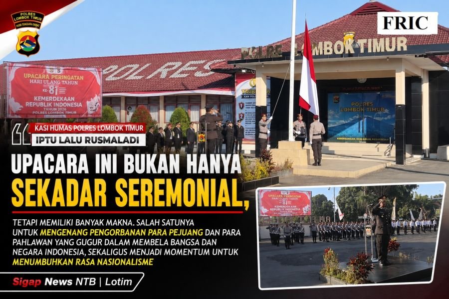 Wakapolres Lombok Timur Pimpin Upacara Bendera Peringatan HUT ke-81 Kemerdekaan RI